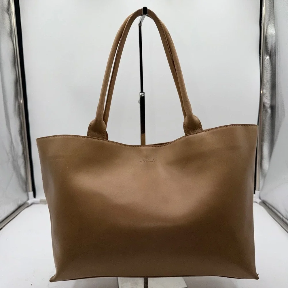 Furla Tan Leather Tote Bag Camel Shoulder Bag Minimalist Shopper